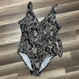 Shore Shapes Swimwear One Piece Swimsuit 14 Snake V Neck Tie Waist Tummy Control